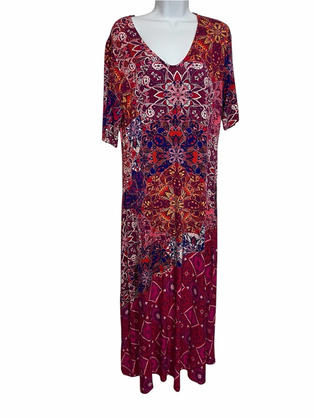 Soft Surroundings Red Pink Boho Maxi Dress Size Large Travel Resort Vacation